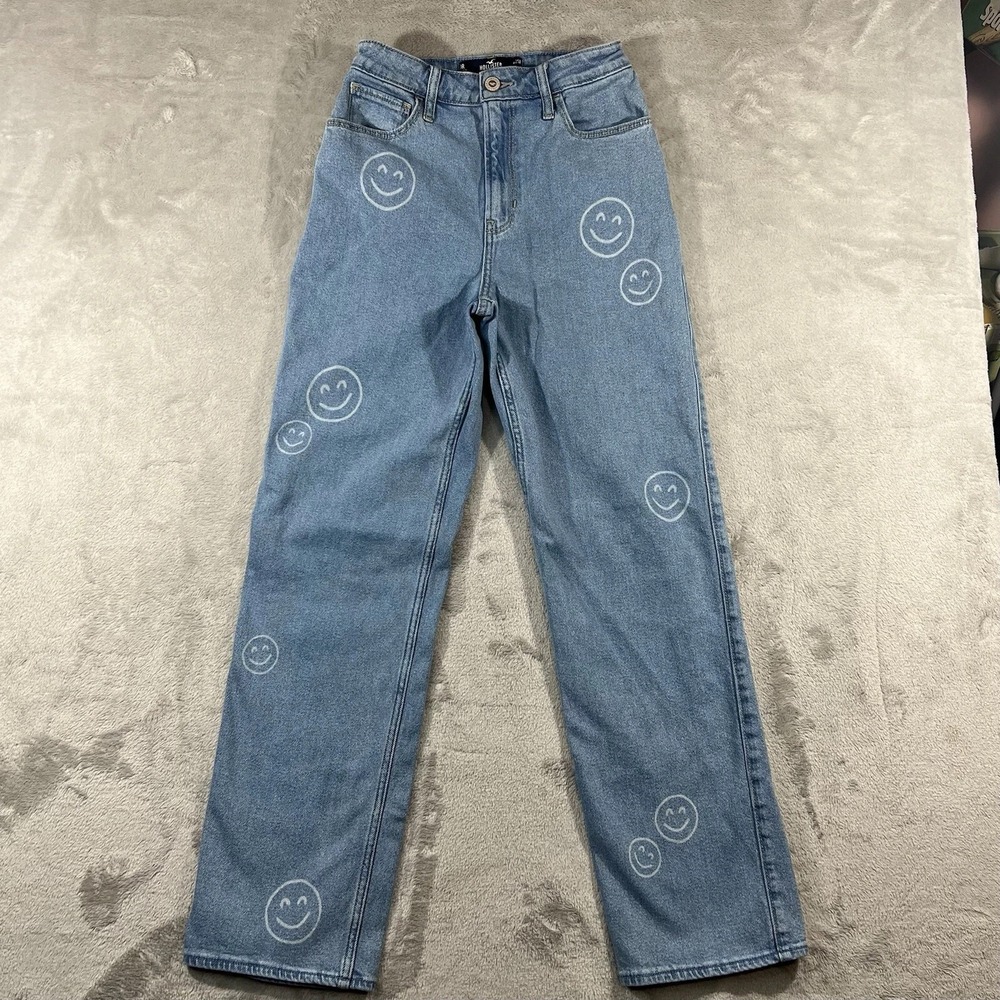 Hollister Women W25R Smiley Face Ultra High Rise Dad Jeans Blue Vintage Stretch